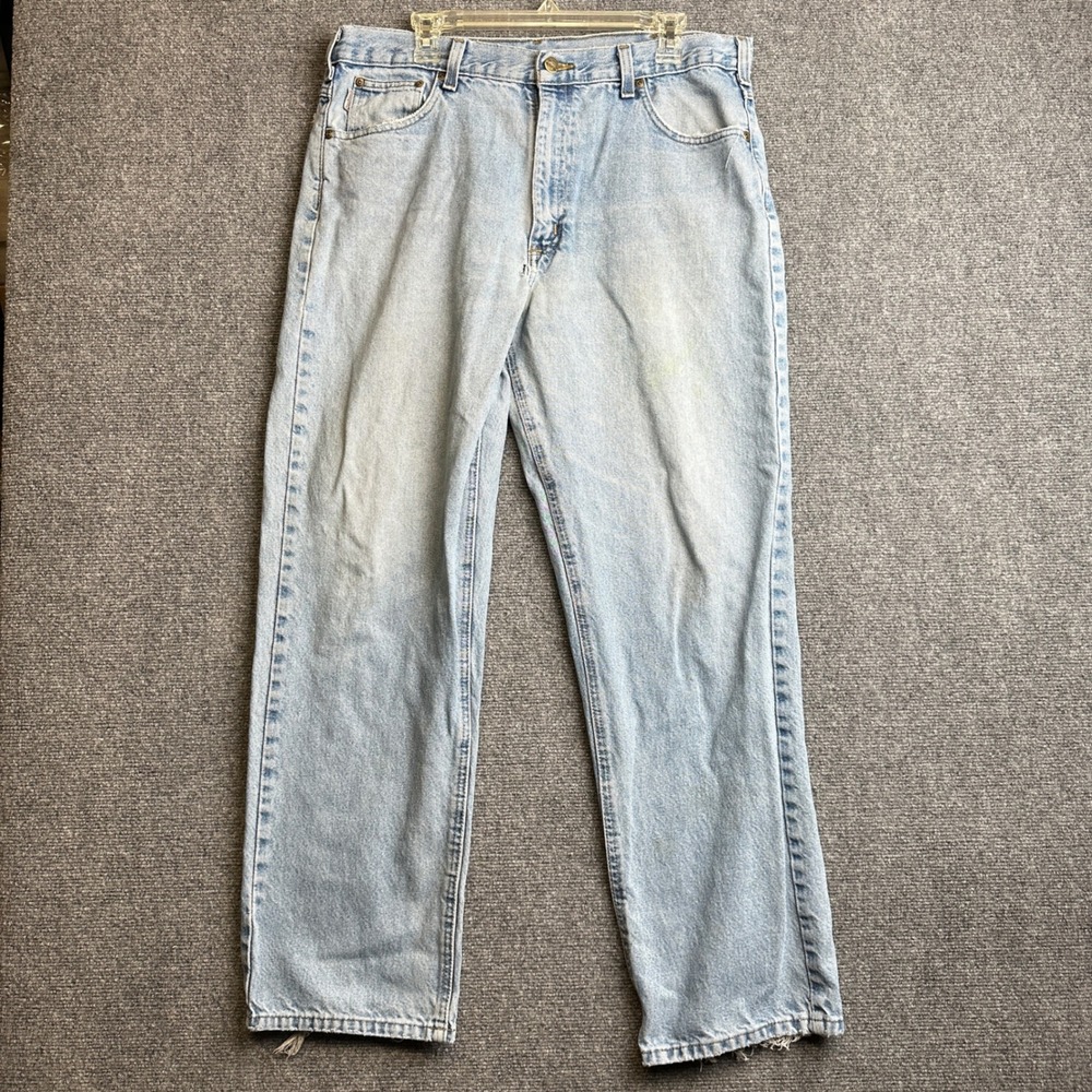 VTG Carhartt Relaxed Fit Jeans Mens 36x30 Light Wash Wide Leg Y2K Workwear Denim